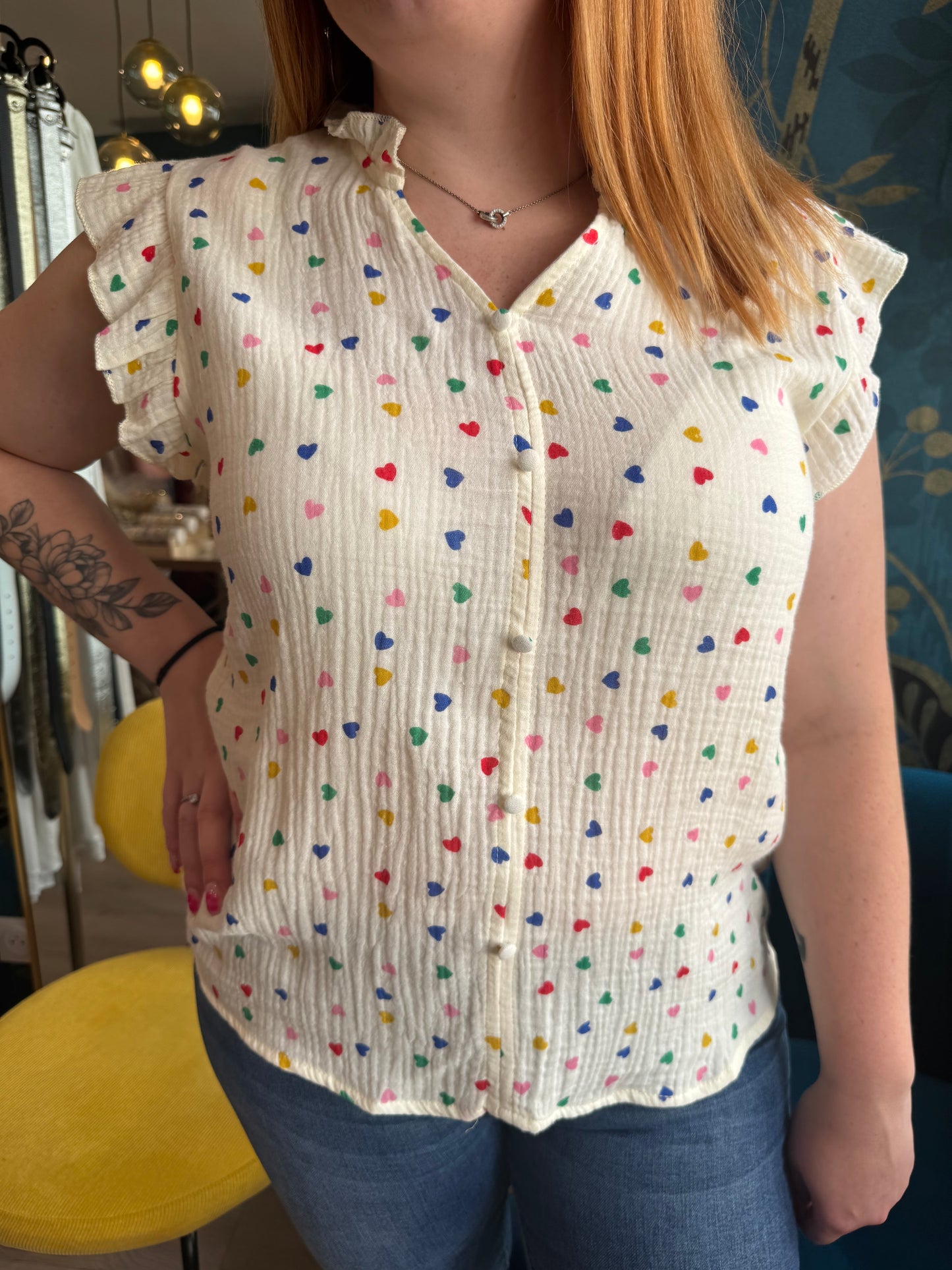 💛 Top en gaze de coton à cœurs multicolores 💛