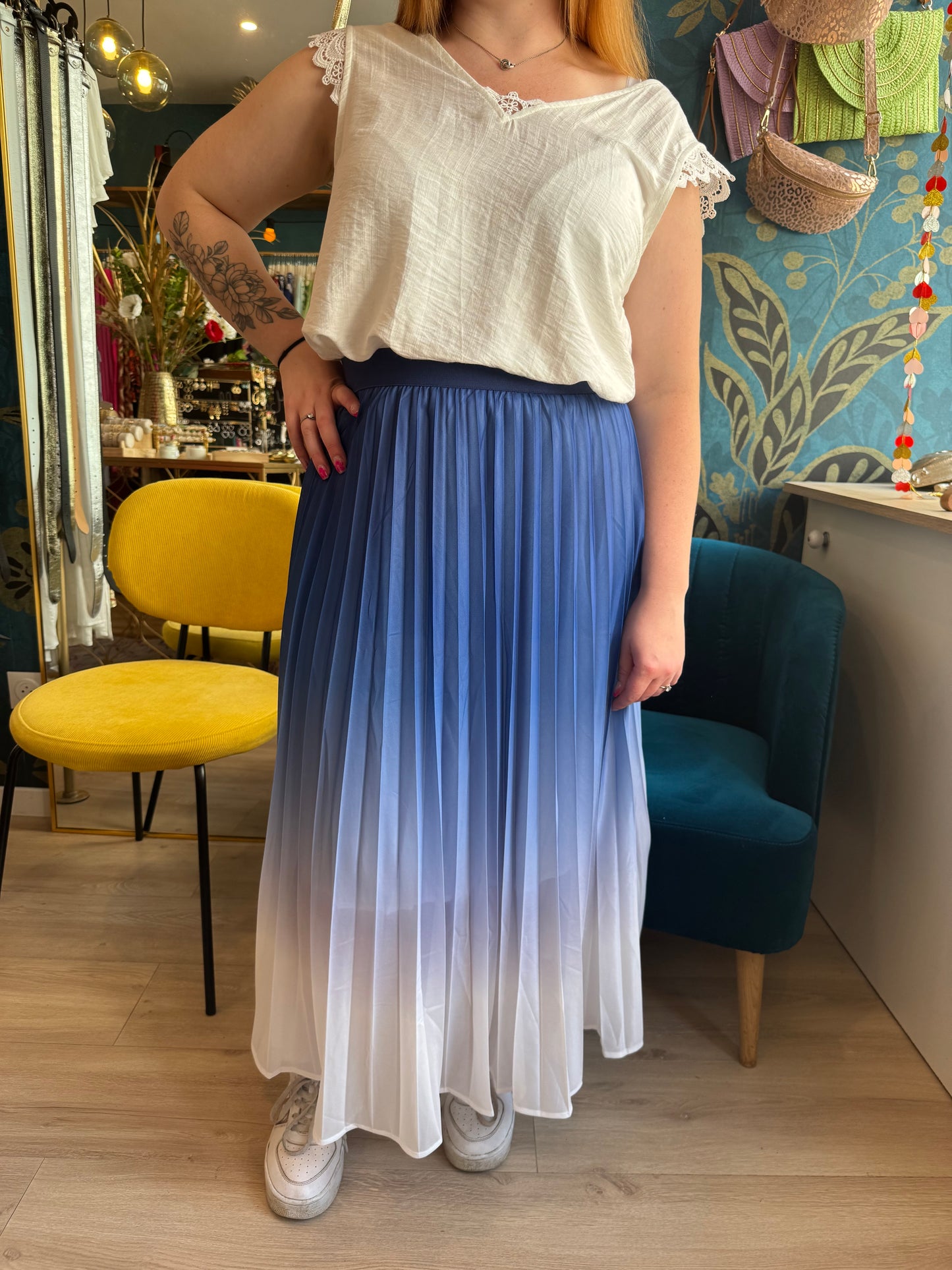 💙 Jupe longue plissée dégradé bleu ✨