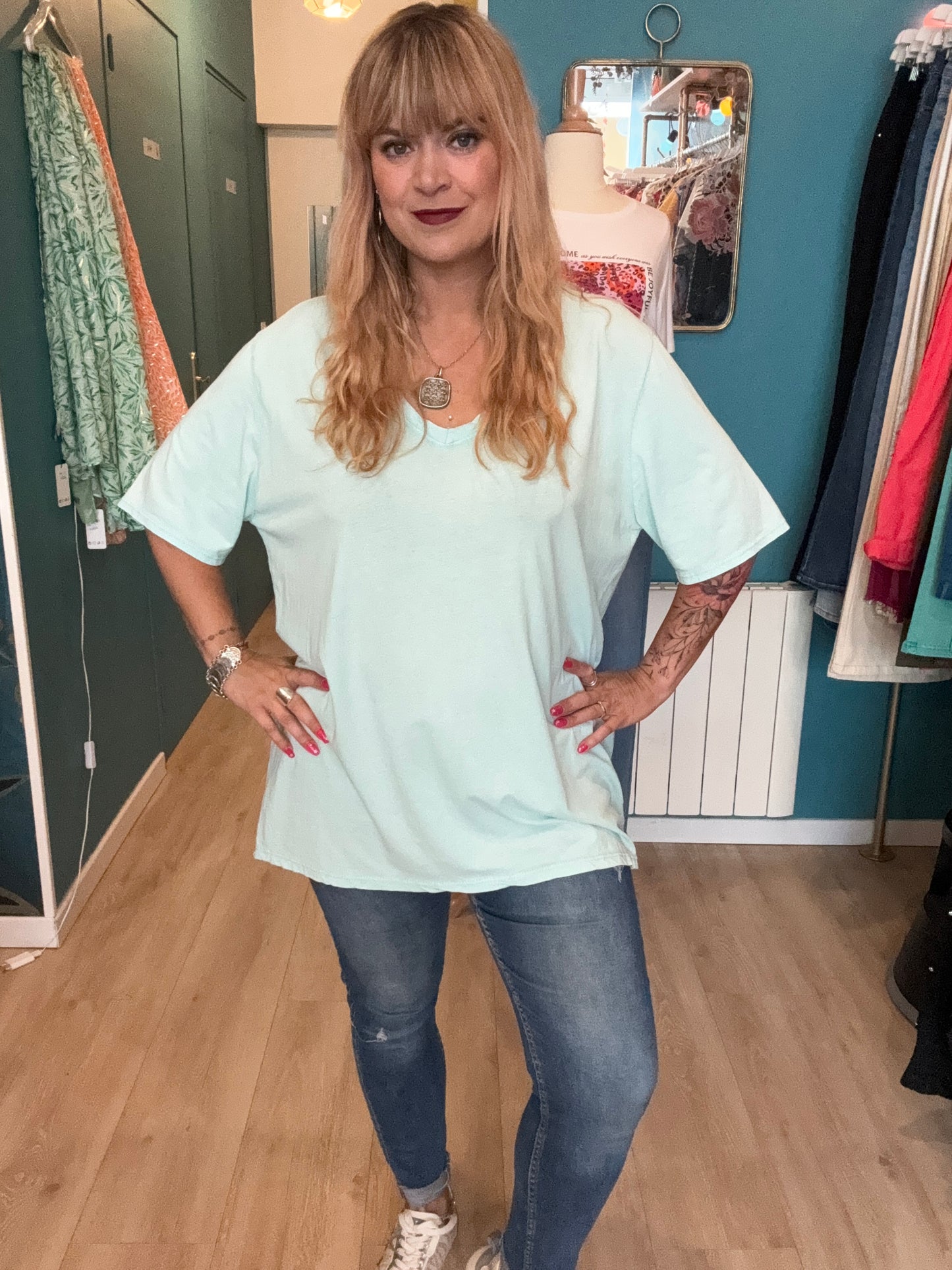 💙 Tee-shirt bleu ciel long, douceur et fraîcheur ☁️