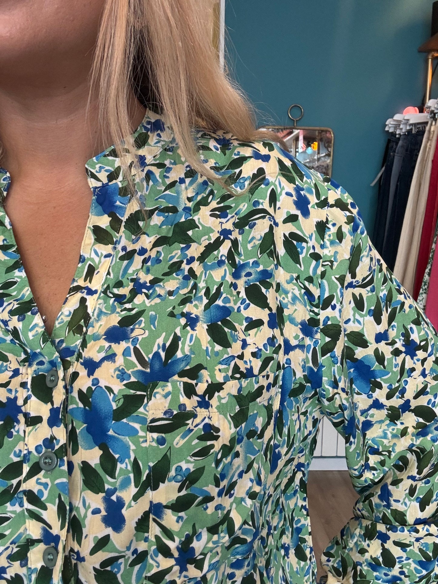 Blouse fluide imprimé fleuri vert & bleu 💙💚