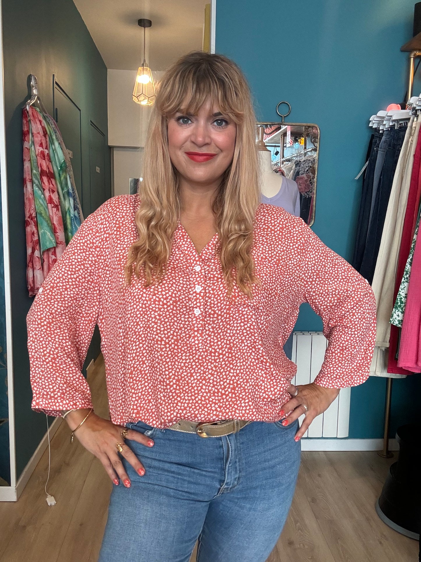 Blouse fluide imprimé rose saumon 🤍🌸