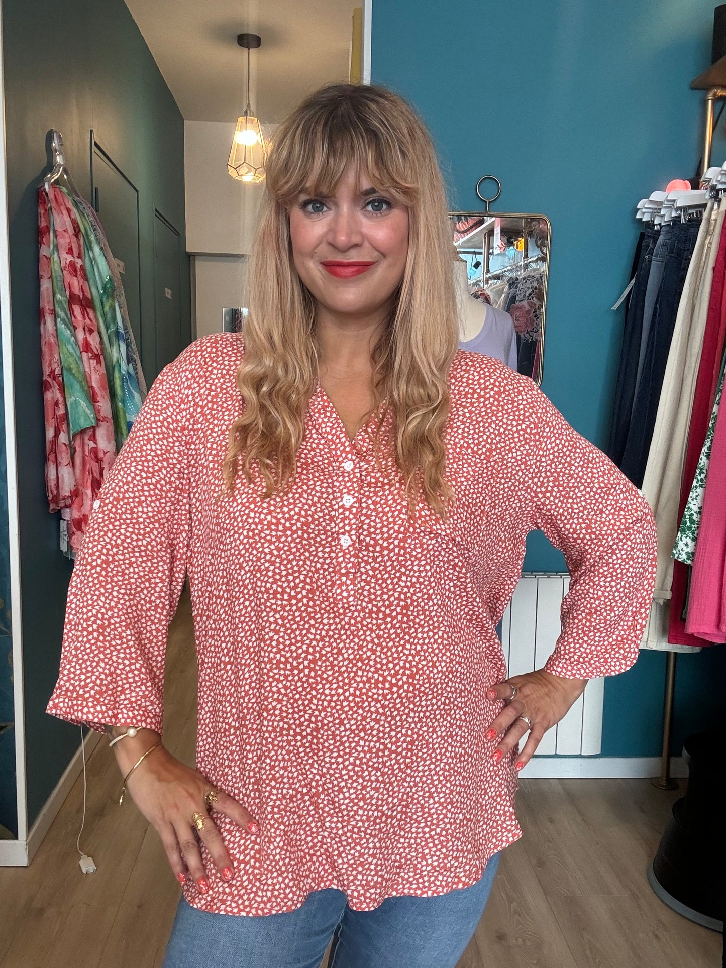 Blouse fluide imprimé rose saumon 🤍🌸