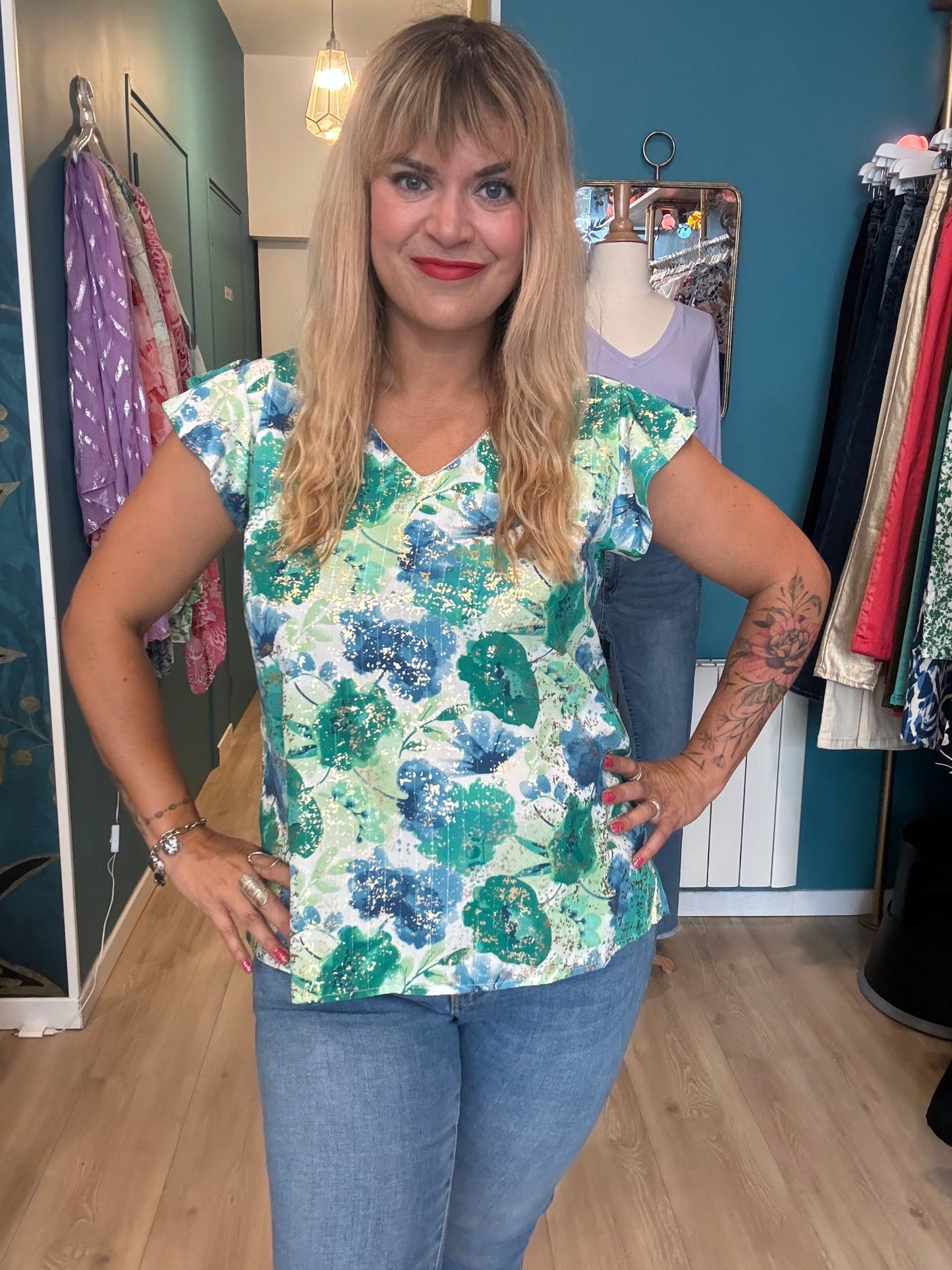 🌿 Top fleuri dos boutonné 🌿