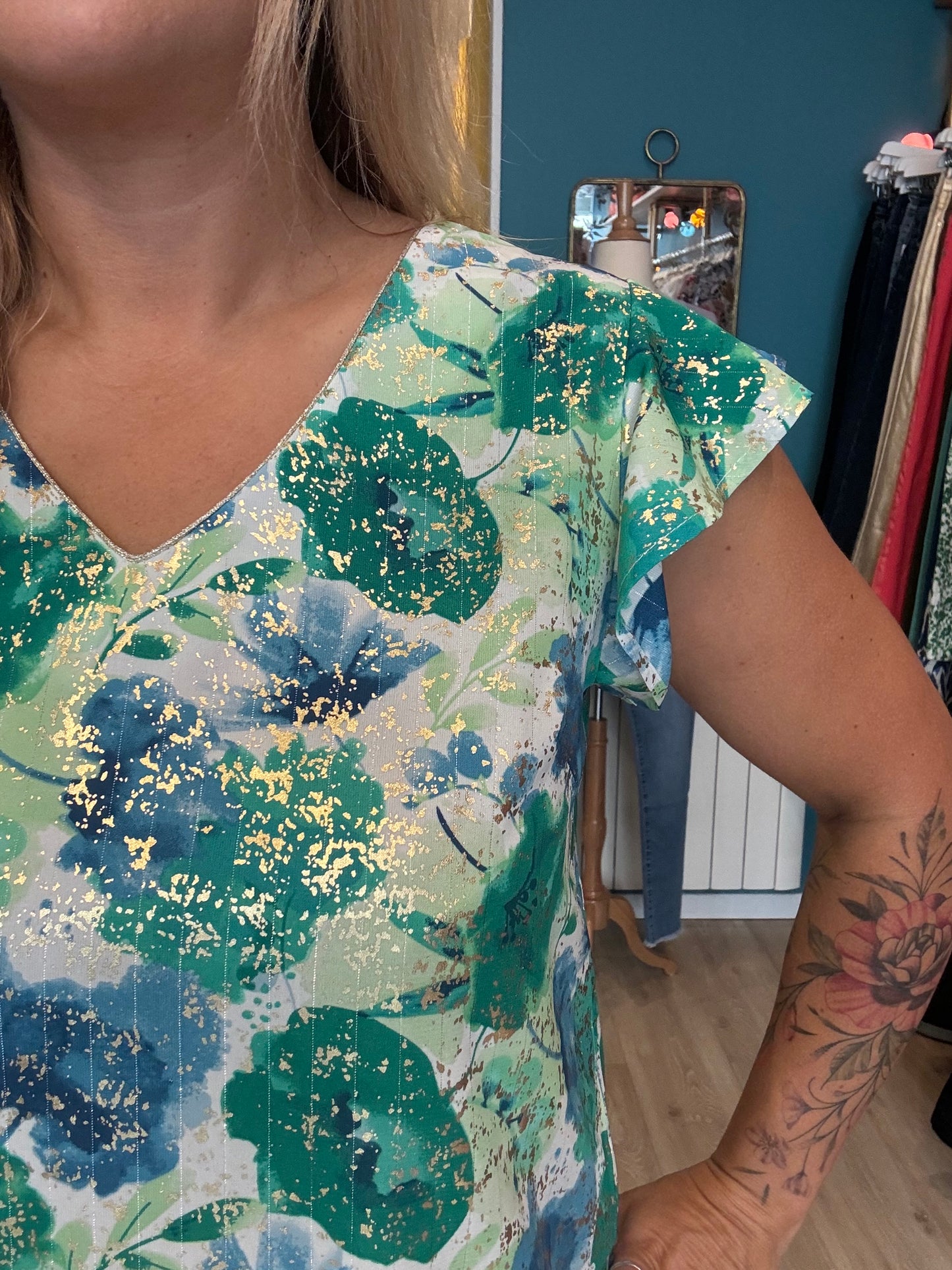 🌿 Top fleuri dos boutonné 🌿