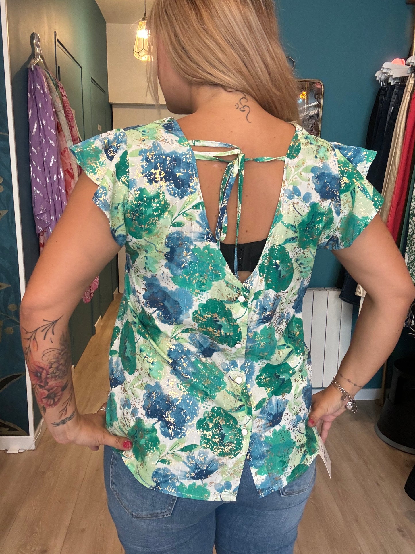 🌿 Top fleuri dos boutonné 🌿