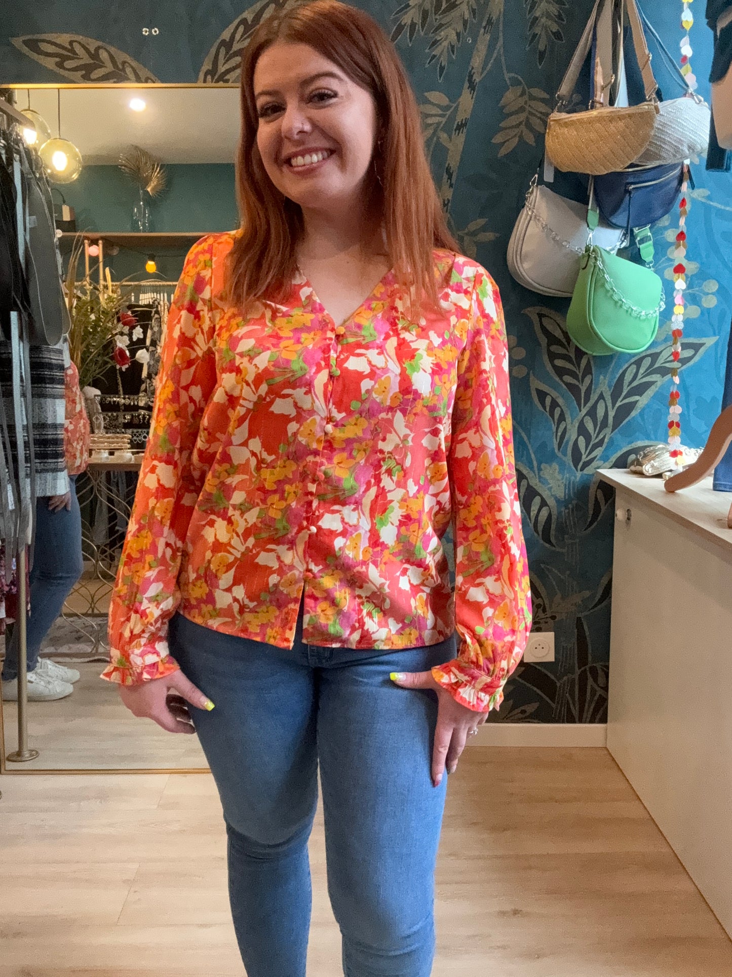 Blouse fluide imprimé fleuri orange et rose 🌺🔥