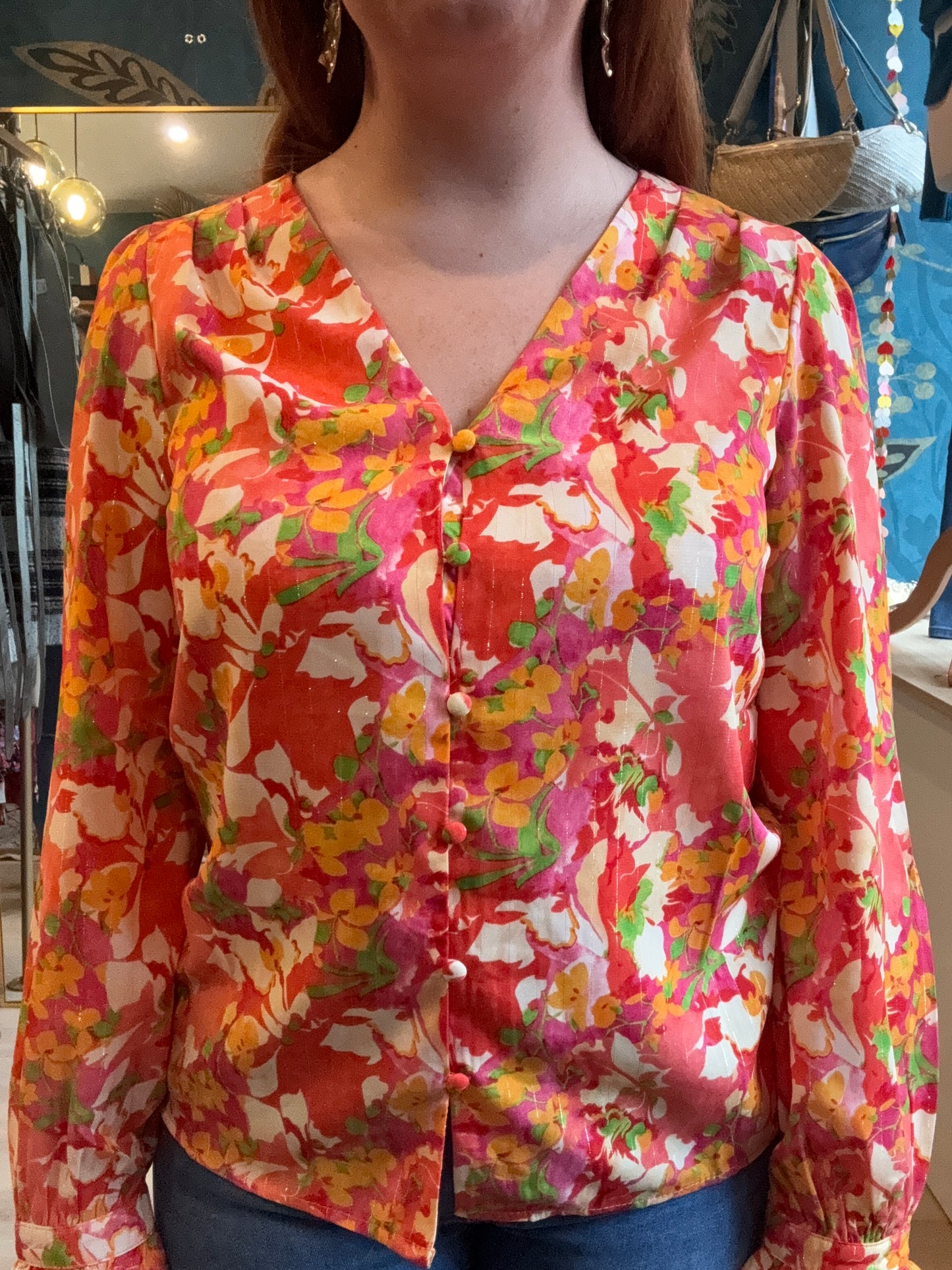 Blouse fluide imprimé fleuri orange et rose 🌺🔥