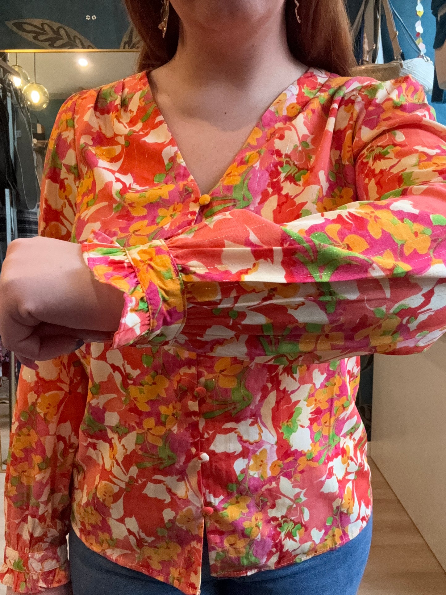 Blouse fluide imprimé fleuri orange et rose 🌺🔥