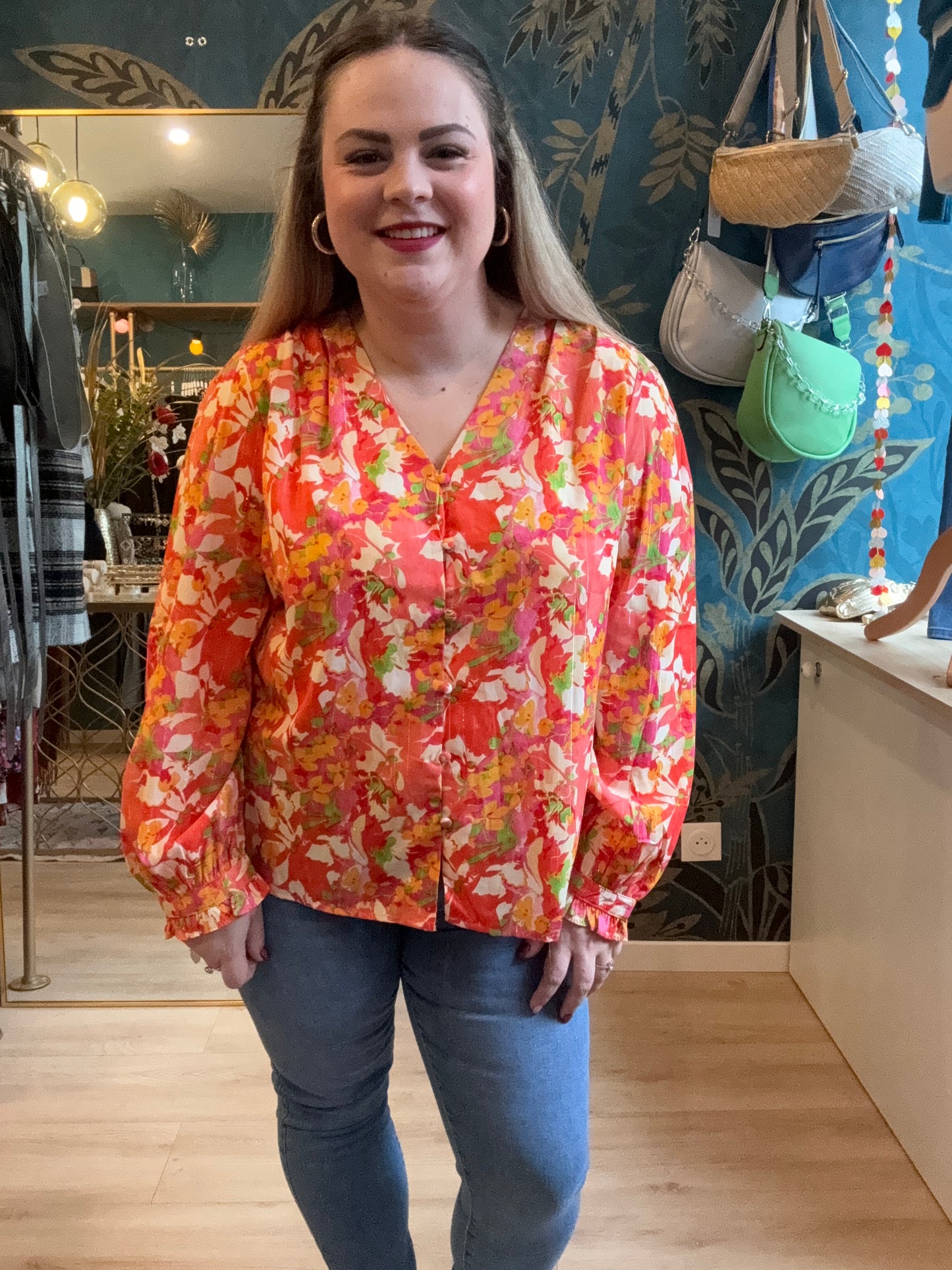 Blouse fluide imprimé fleuri orange et rose 🌺🔥