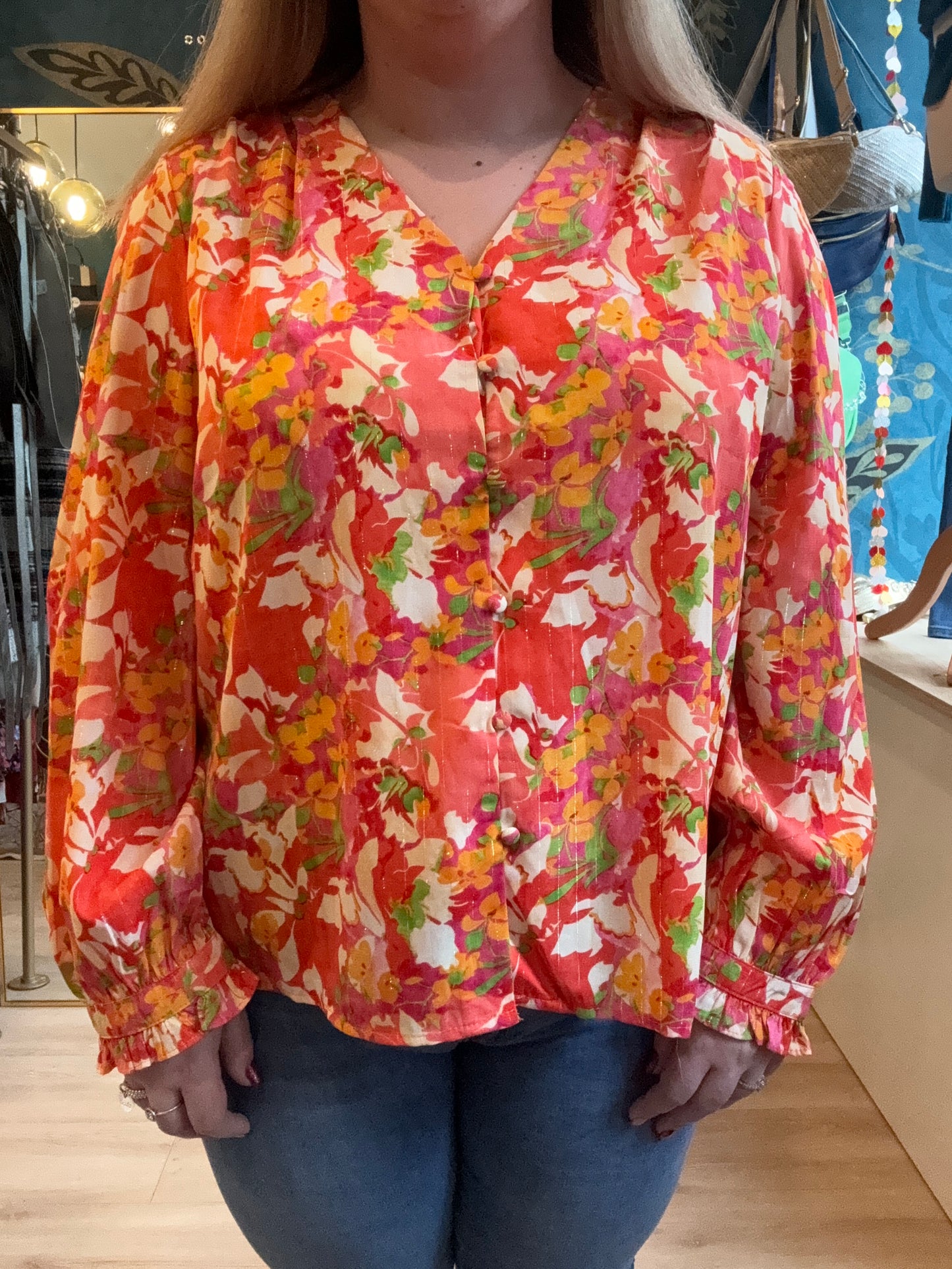 Blouse fluide imprimé fleuri orange et rose 🌺🔥