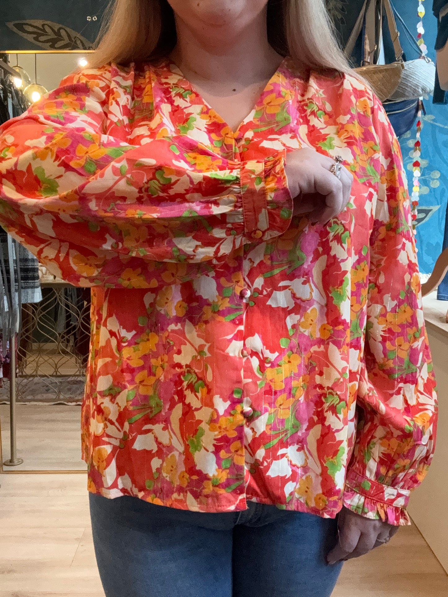 Blouse fluide imprimé fleuri orange et rose 🌺🔥