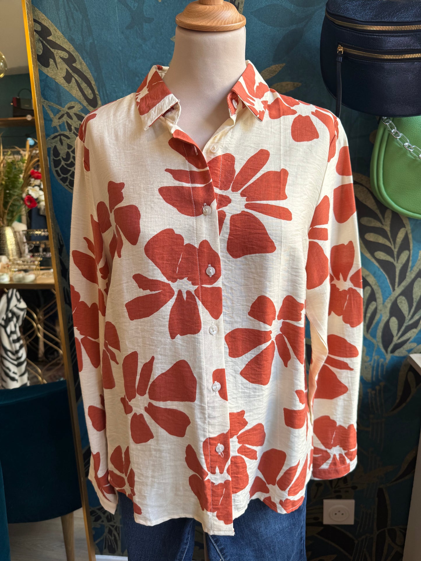 Chemise imprimée fleurs orange brique 🌺🔥