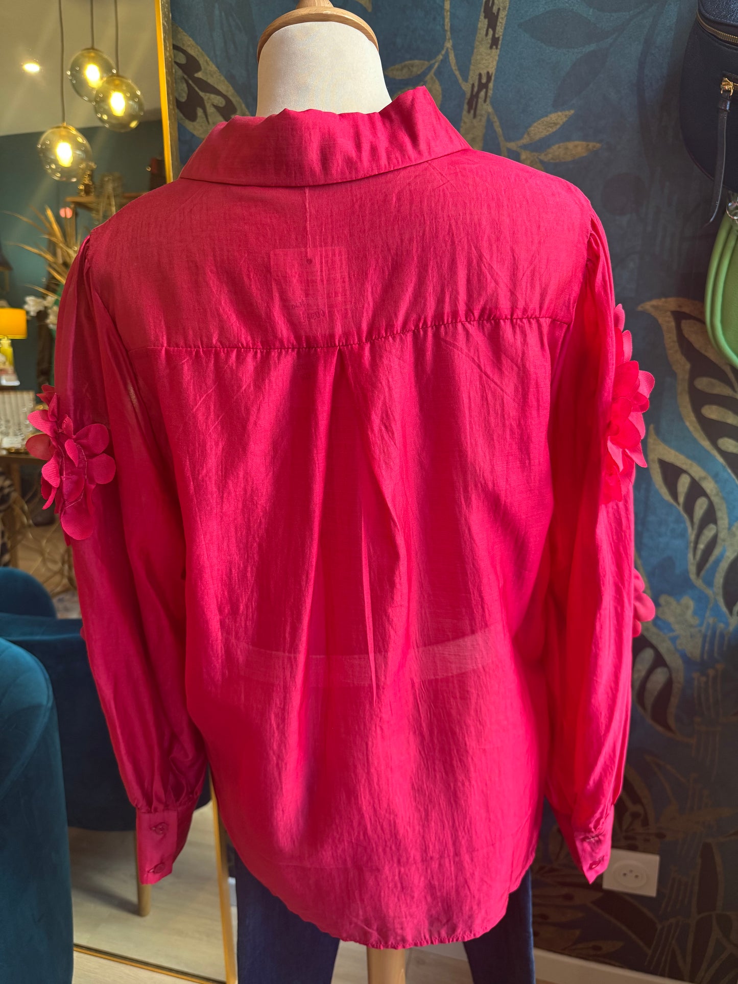 Chemise fluide à fleurs 3D – Rouge Passion 🌺🔥