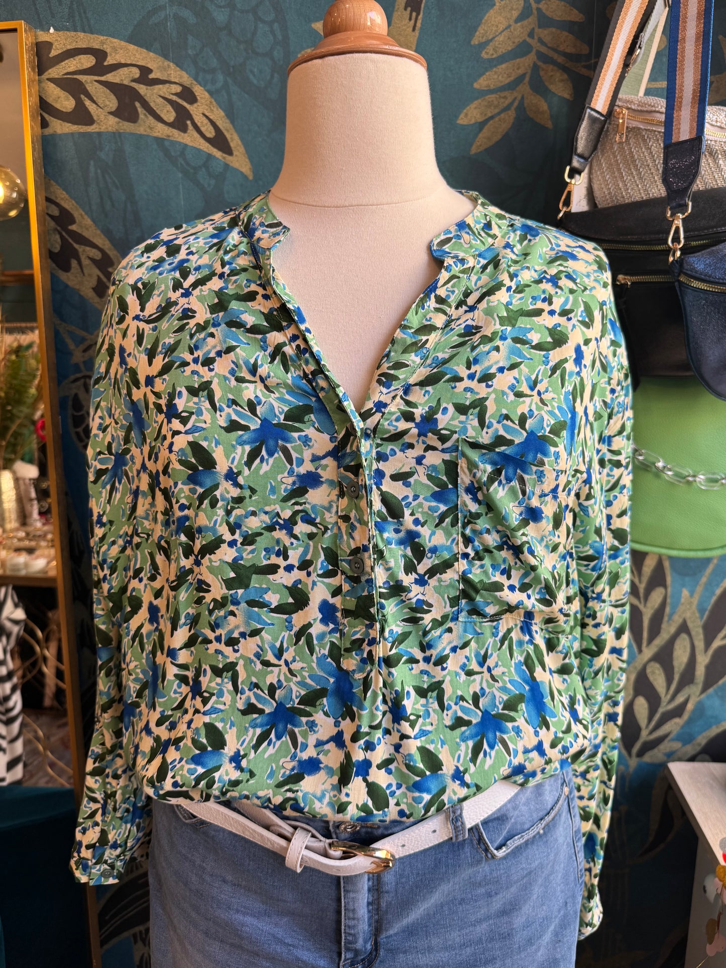 Blouse fluide imprimé fleuri vert & bleu 💙💚