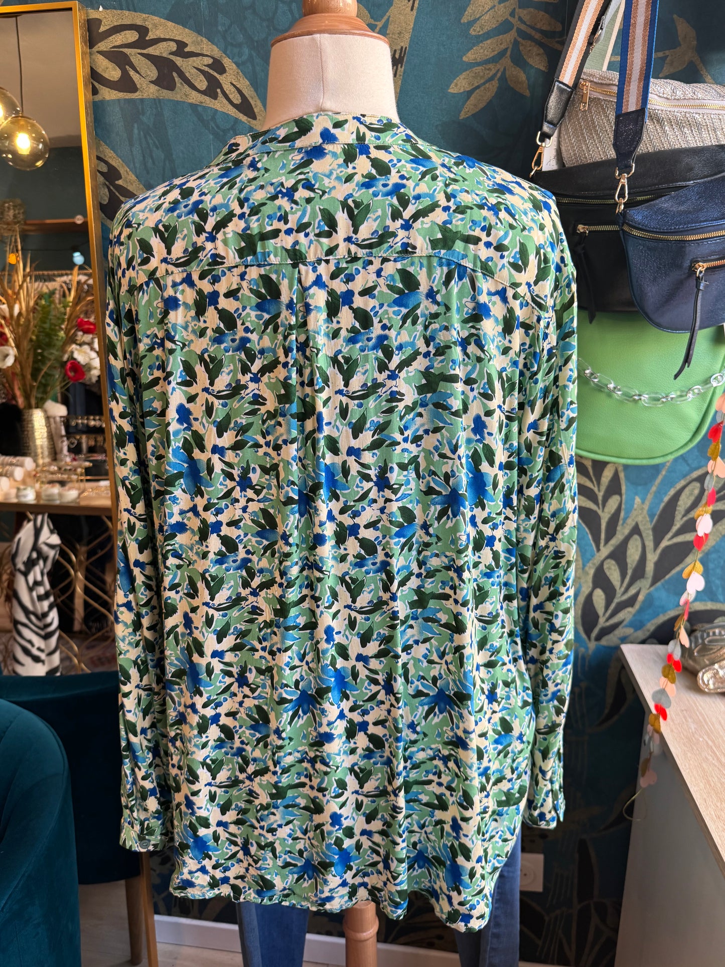 Blouse fluide imprimé fleuri vert & bleu 💙💚