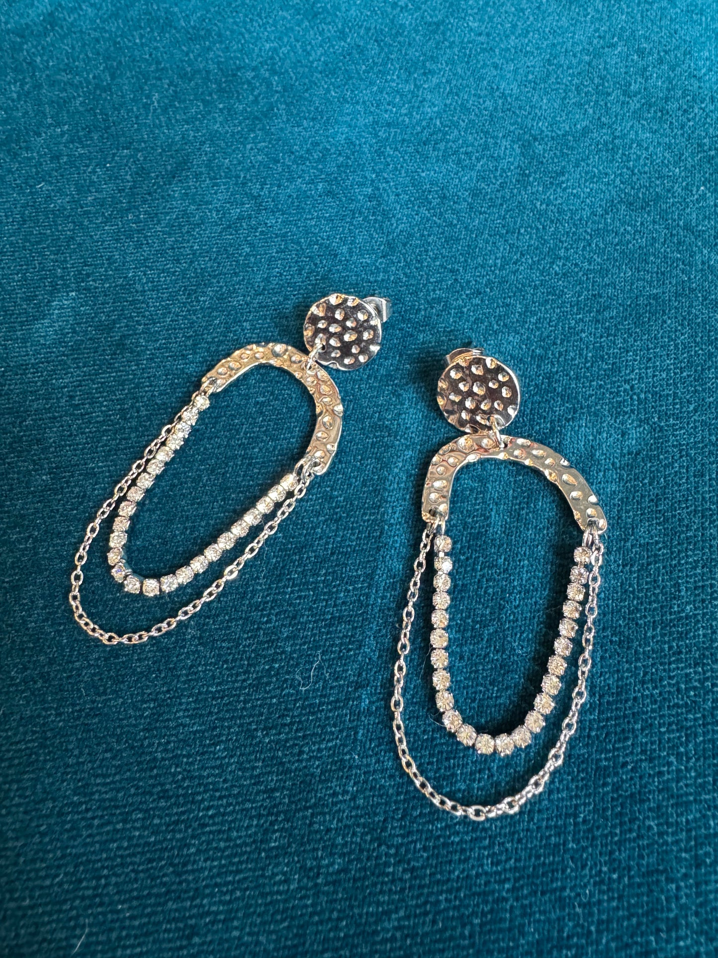 Boucles d'oreilles argentées et strass