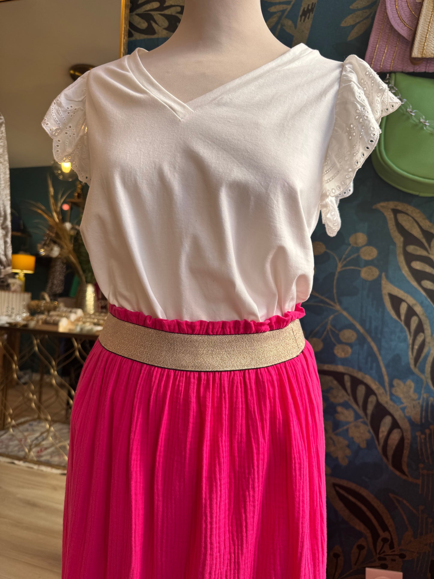 👗 Jupe longue en gaze de coton fuchsia 🌸✨