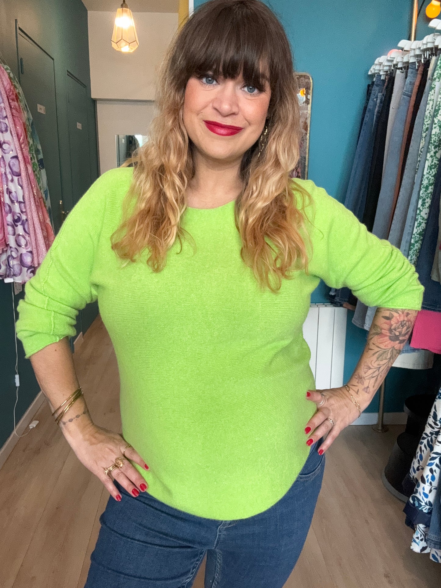 Pull coup de cœur vert flashy