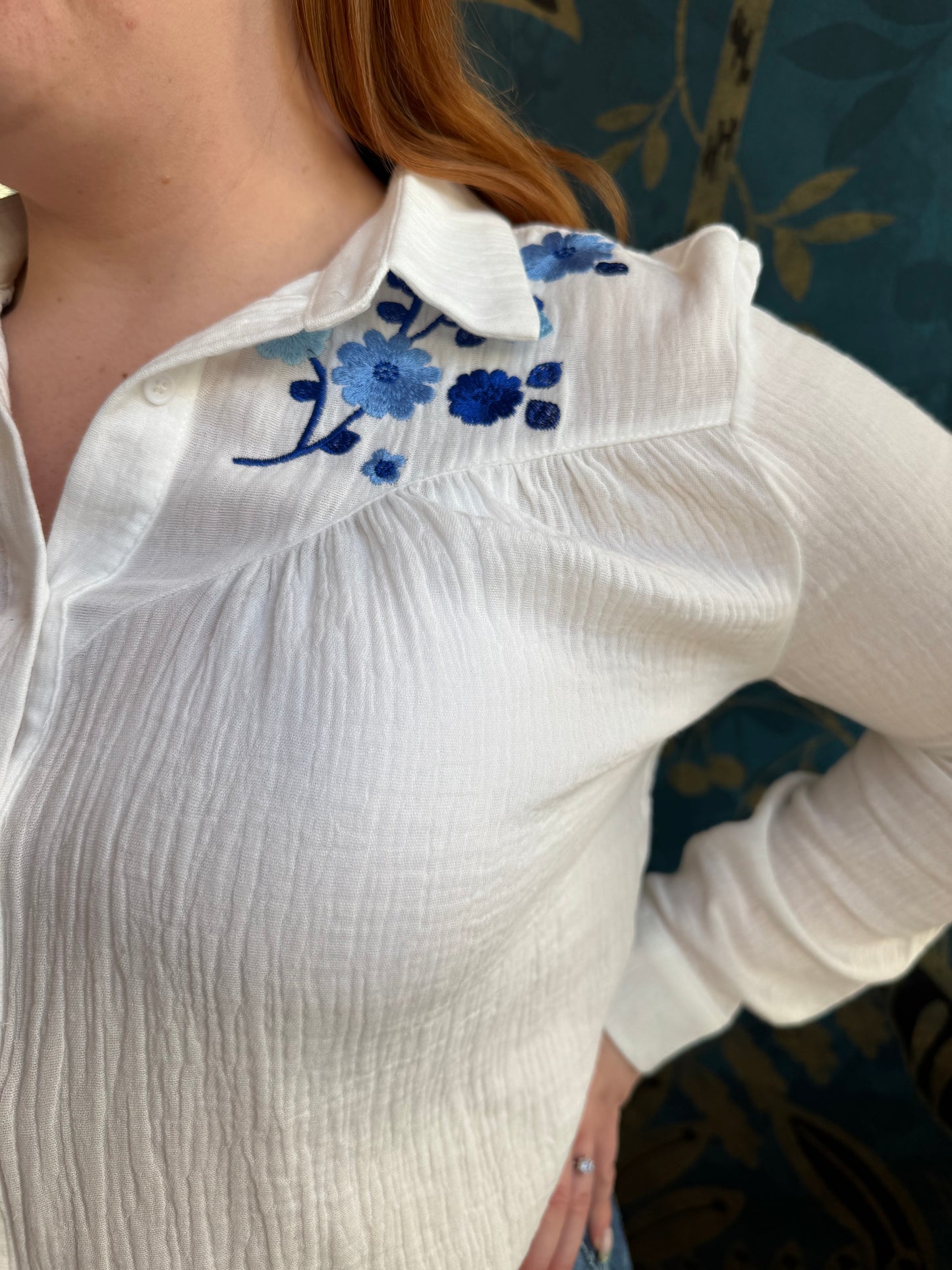 🌸 Chemise brodée en gaze de coton