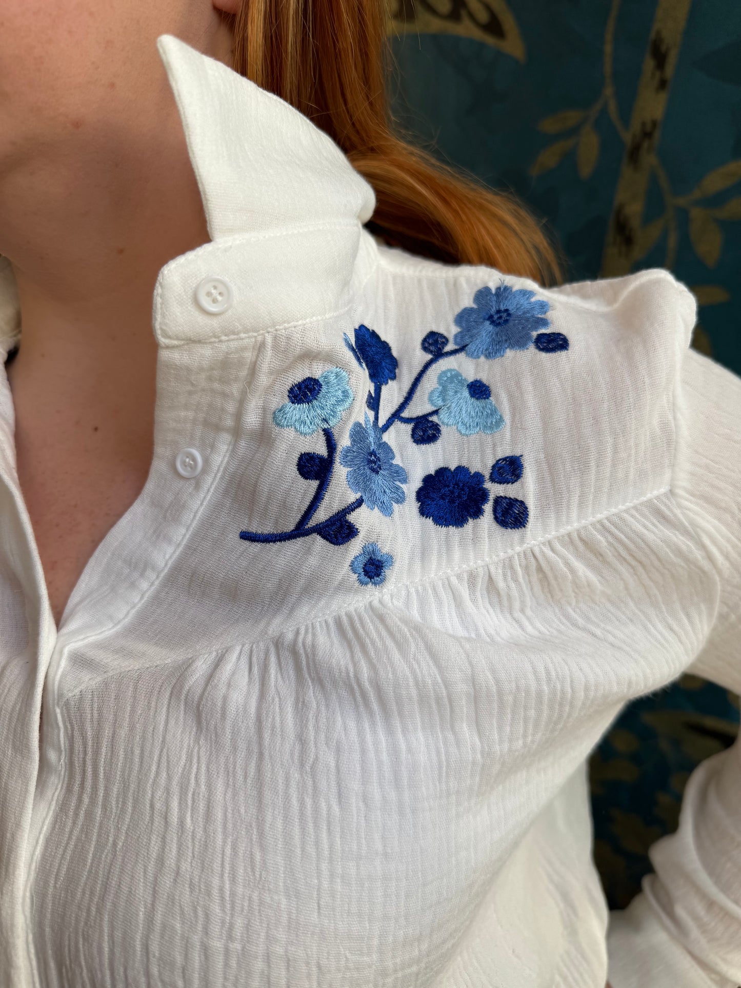 🌸 Chemise brodée en gaze de coton