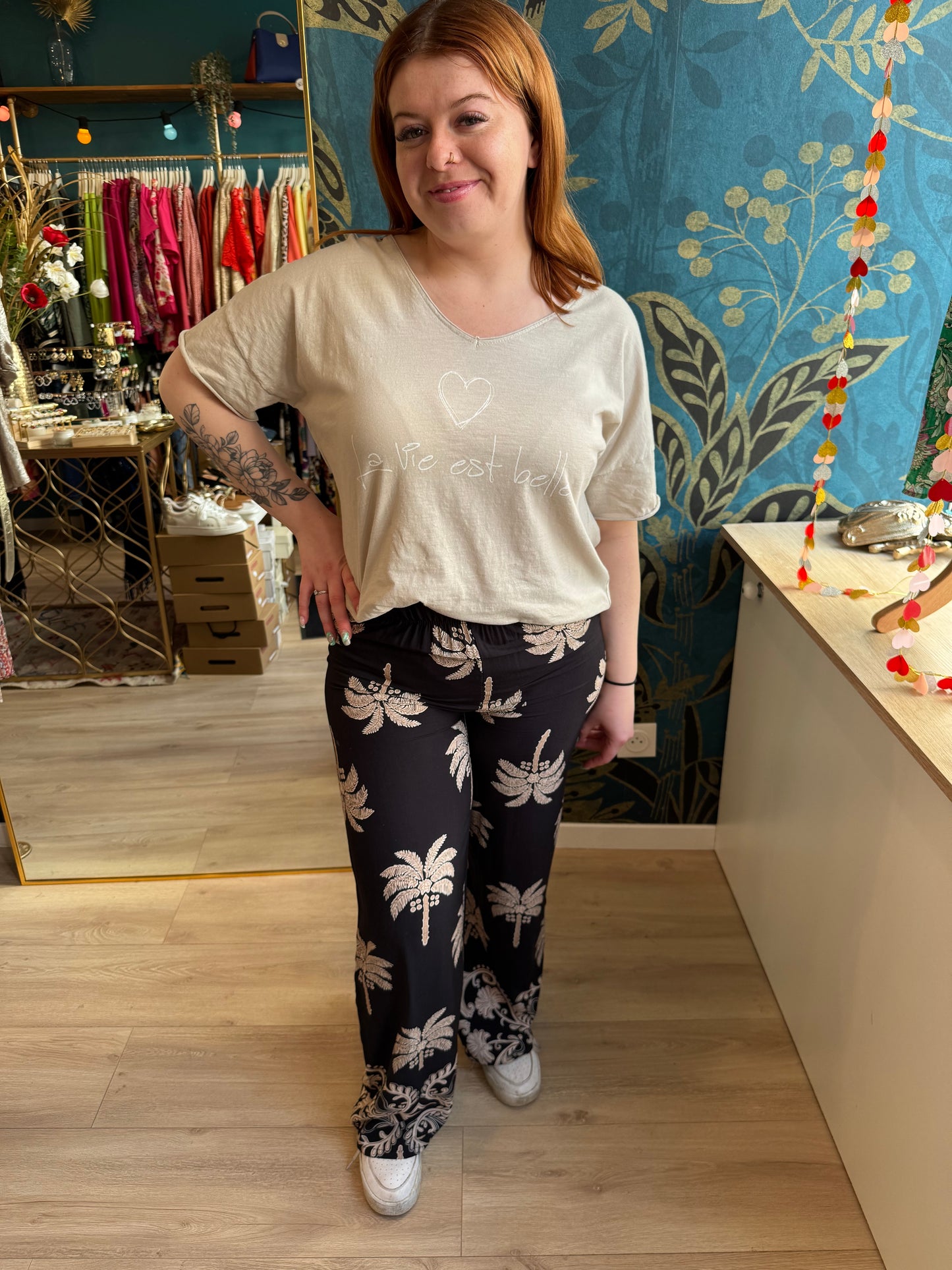 Pantalon fluide imprimé palmiers 🖤