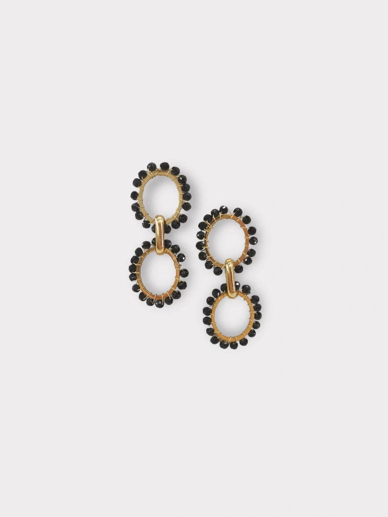 Boucles d'oreilles dorées perles noires