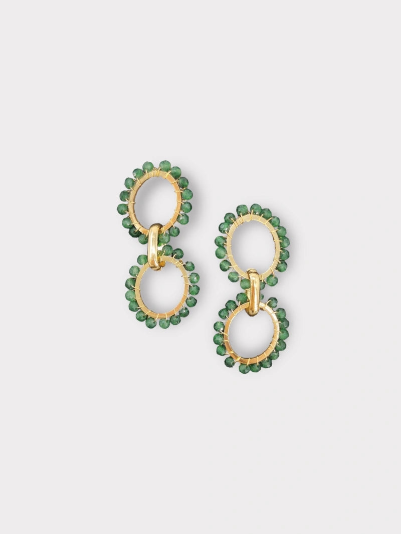 Boucles d'oreilles dorées perles vertes
