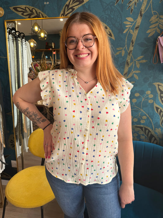 💛 Top en gaze de coton à cœurs multicolores 💛