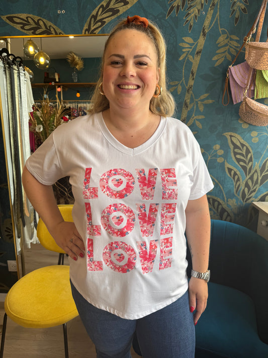 💕 Tee-shirt blanc LOVE fleuri 🌸