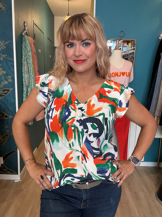 🌟 Top fluide à imprimé coloré