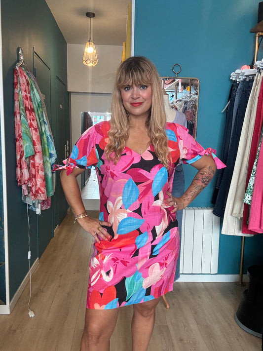 🌺 Robe courte à imprimé floral tropical