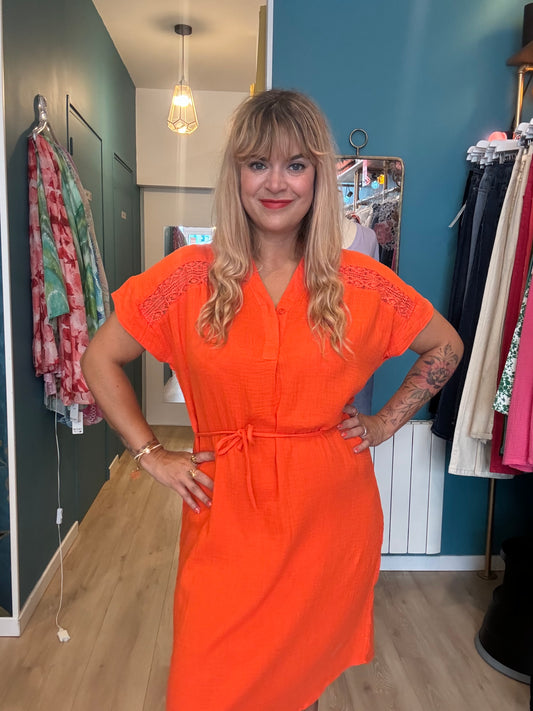🧡 Robe orange en gaze de coton