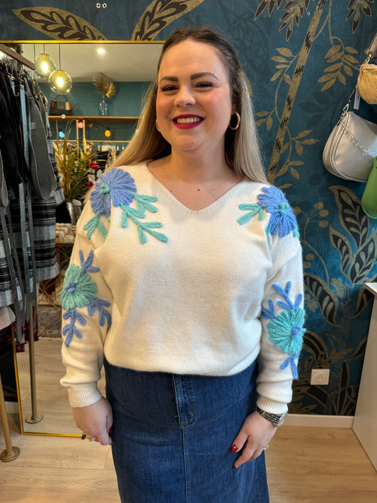 🌸 Pull en maille douce et florale 🌿✨