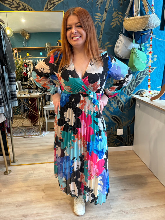 🌺 Robe longue plissée fleurie