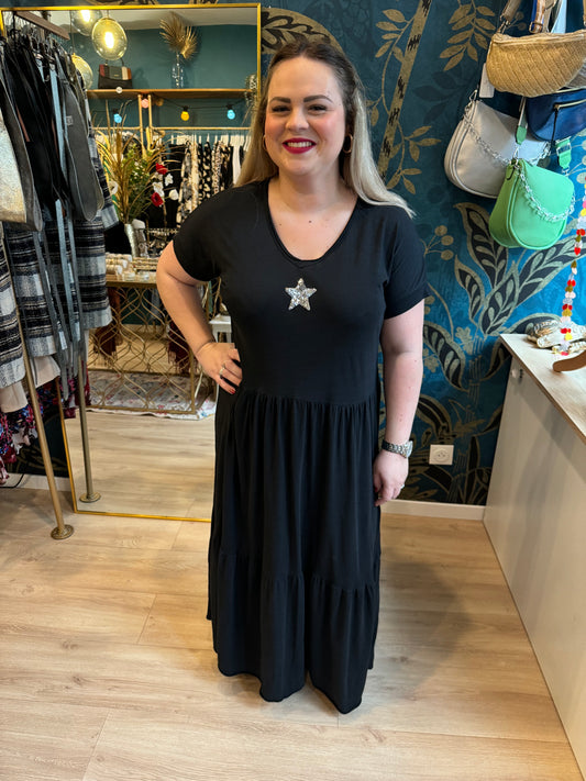 ⭐ Robe longue noire à étoile pailletée
