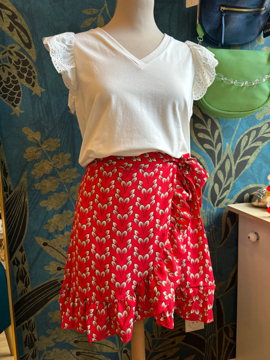 👗 Jupe courte portefeuille à imprimé rouge éclatant ❤️✨