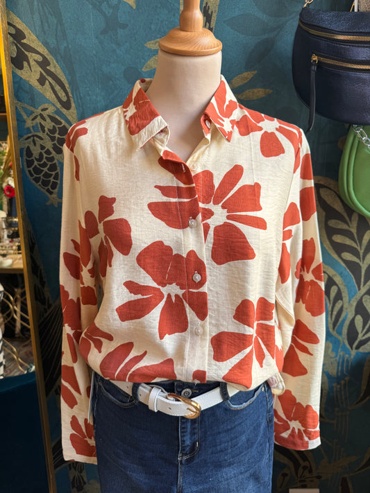 Chemise imprimée fleurs orange brique 🌺🔥