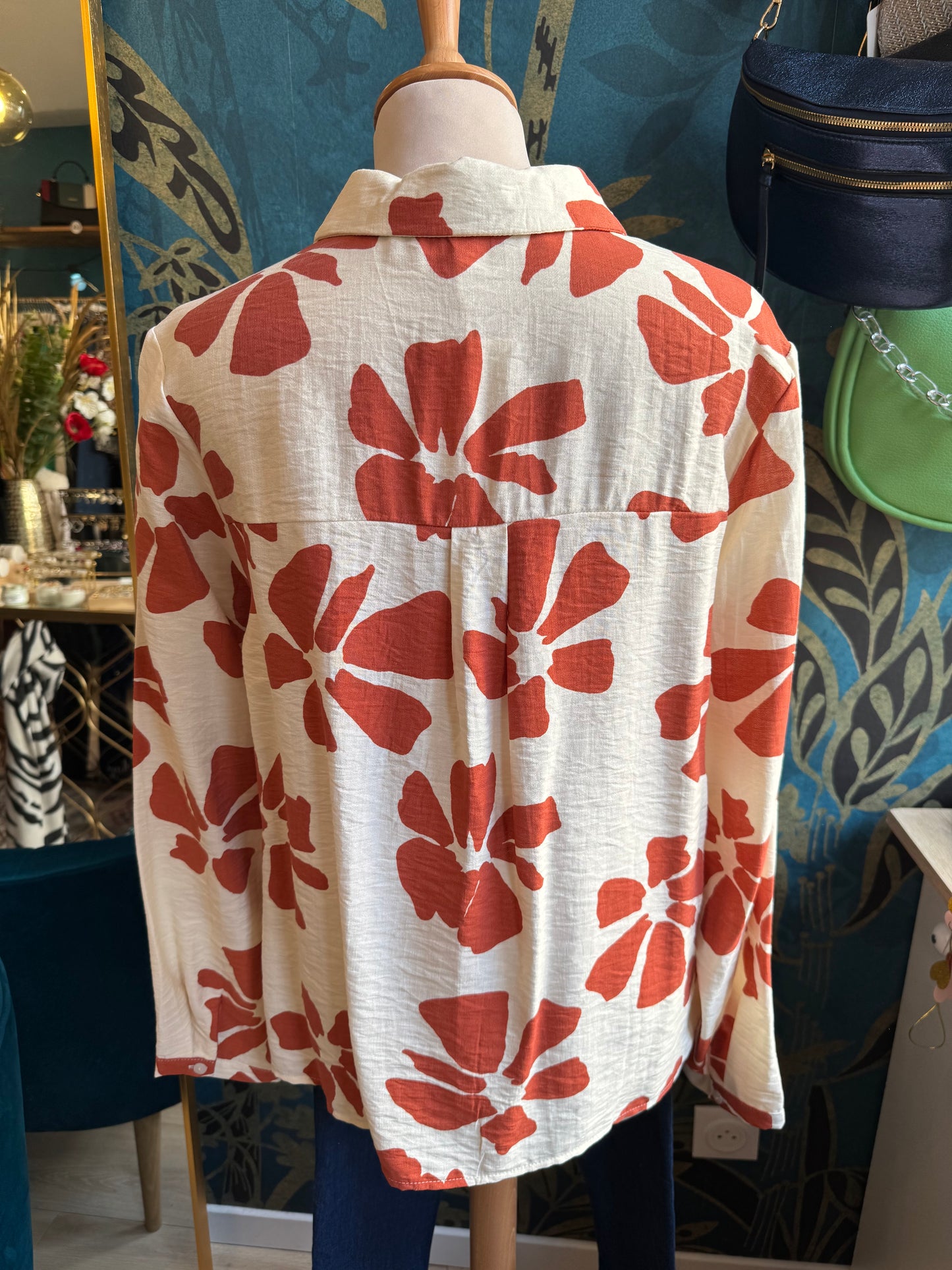 Chemise imprimée fleurs orange brique 🌺🔥