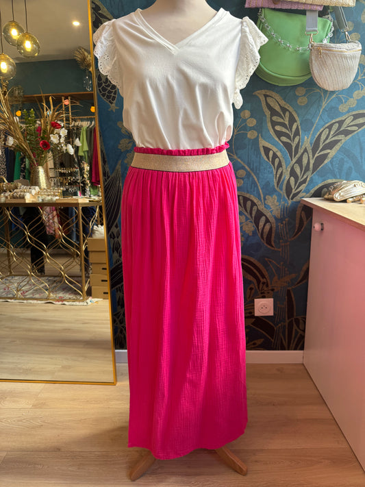 👗 Jupe longue en gaze de coton fuchsia 🌸✨