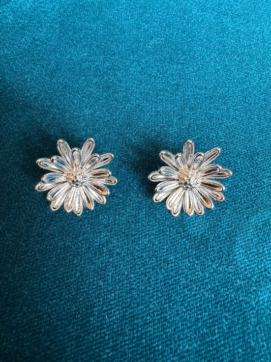 Boucles d'oreilles fleurs argentées