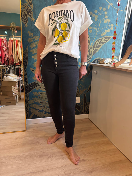 🖤 Jean Skinny Noir légèrement délavé et Boutonné 🖤