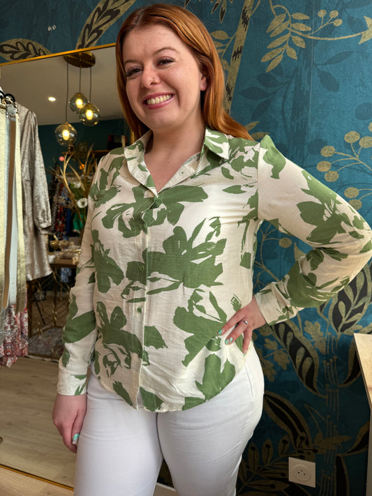 🌿 Chemise imprimée feuillage vert sauge