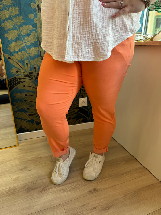 🧡 Pantalon magique orange vif à taille élastiquée
