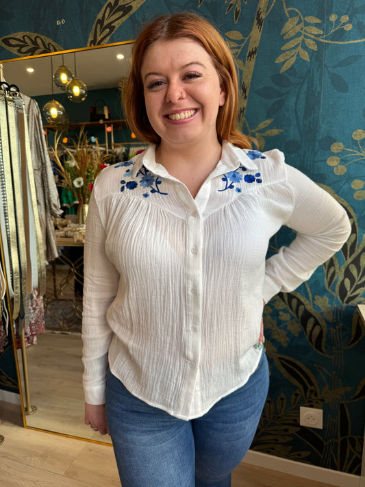 🌸 Chemise brodée en gaze de coton