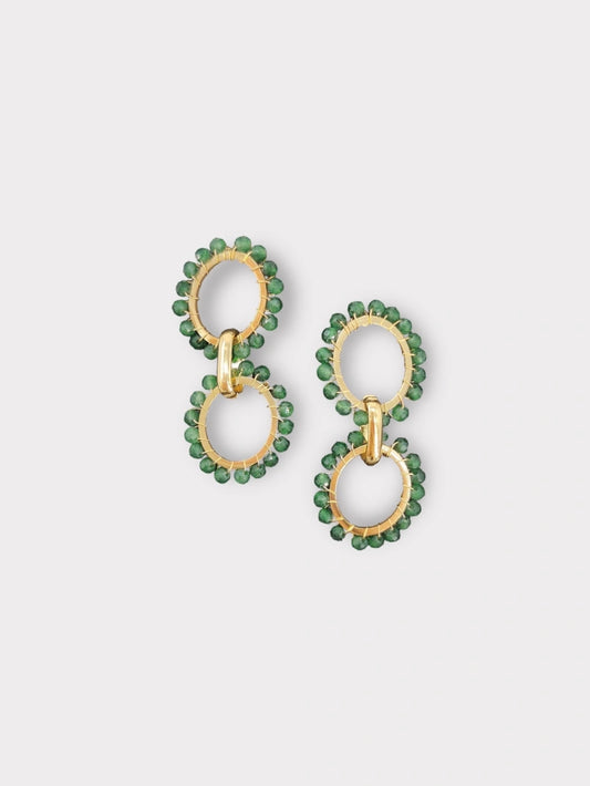 Boucles d'oreilles dorées perles vertes