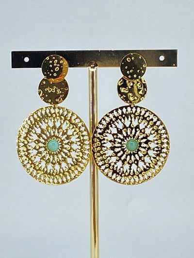 Boucles d'oreilles dorées et bleues